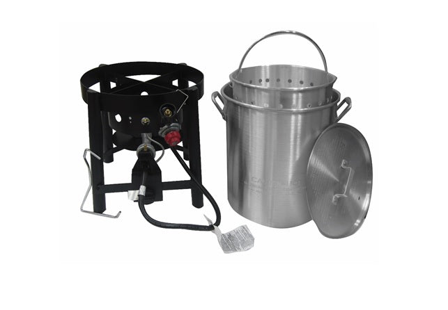 30 Qt. Aluminum Fryer Pot with Strainer Basket and Lid